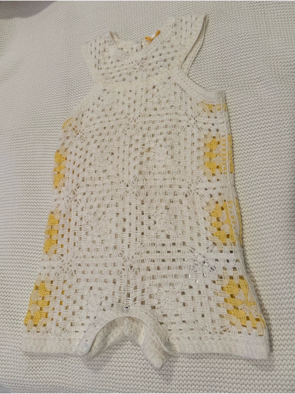 Crochet Cream Knit Ivory and Yellow Baby One-Piece Bodysuit